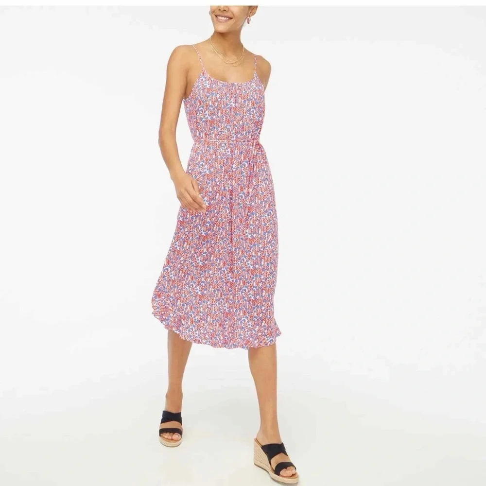 J. Crew Sleeveless Ruffle Midi Dress w/ Curved Hem w/Pockets Size 8 NWOT